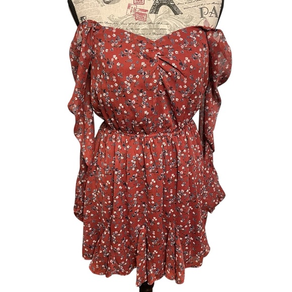 Trixxi Rust Floral Long Sleeve Dress - Picture 3 of 9